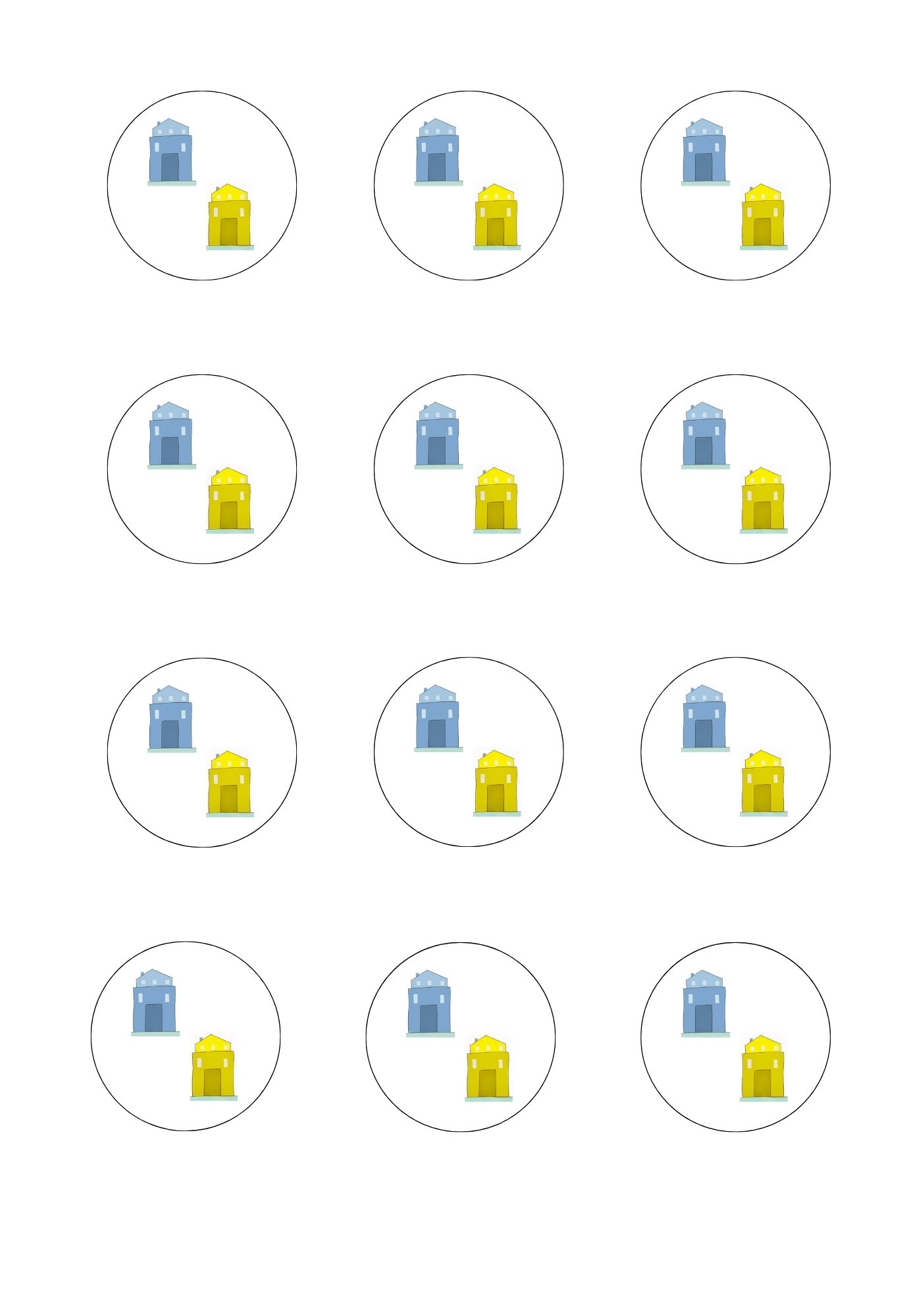Sheet of changeover day stickers with 2 houses in blue/yellow colourway