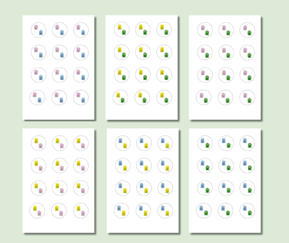 photo of 6 different colourway variations of sheets of changeover day stickers