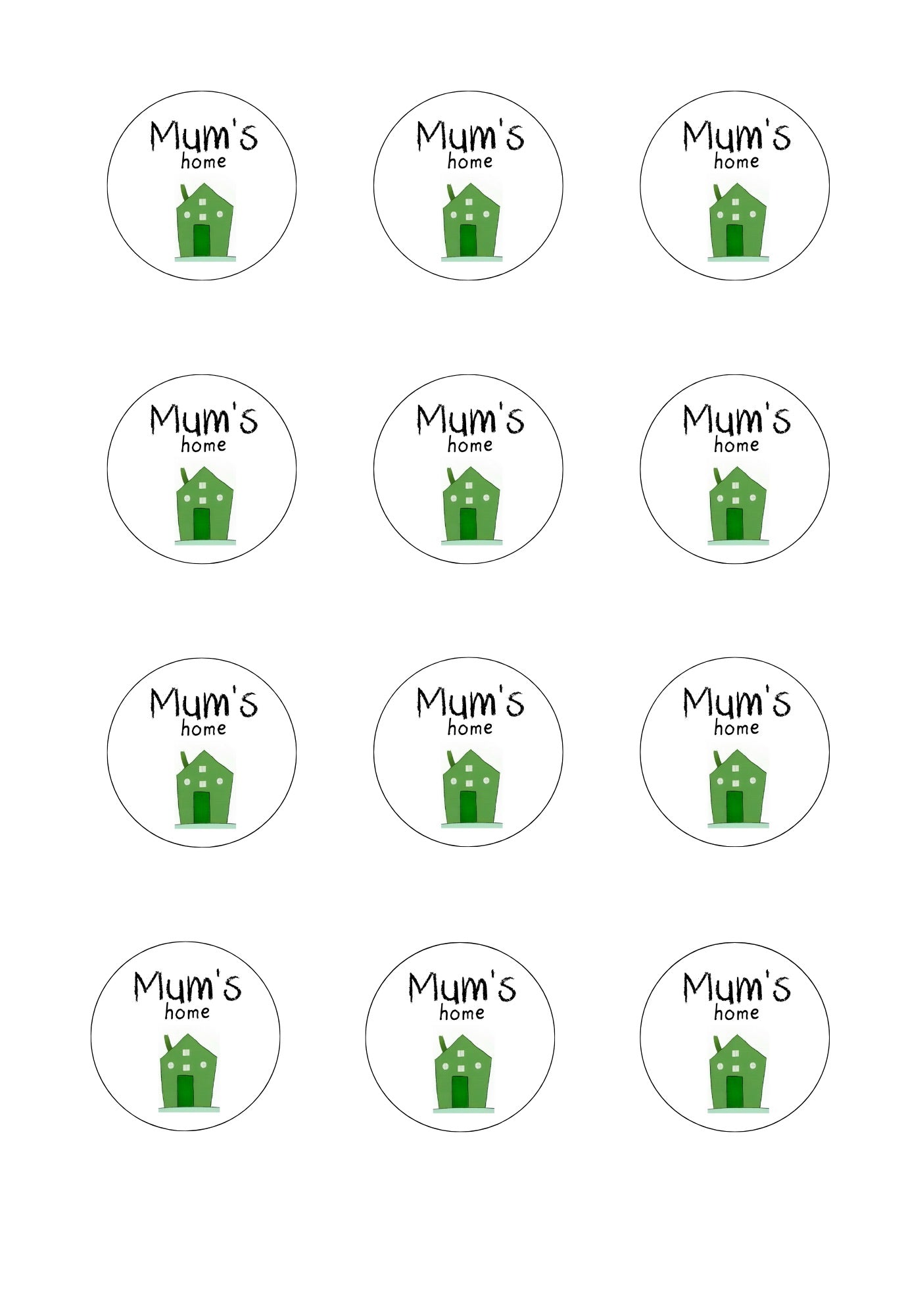 Sheet of green Mum's home stickers