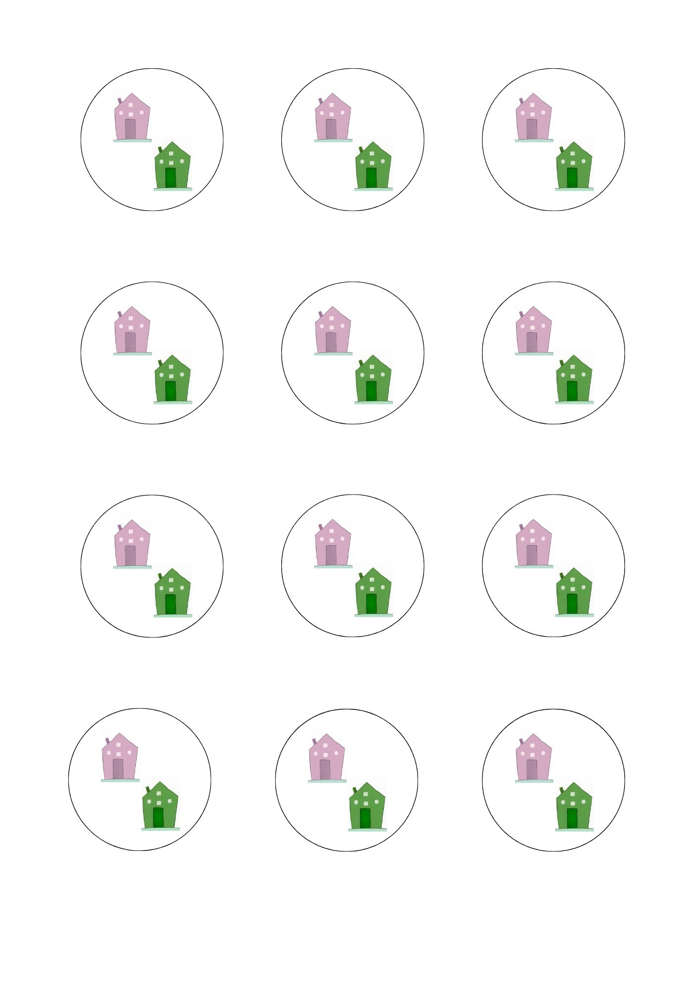 Sheet of changeover day stickers with 2 houses in pink/green colourway