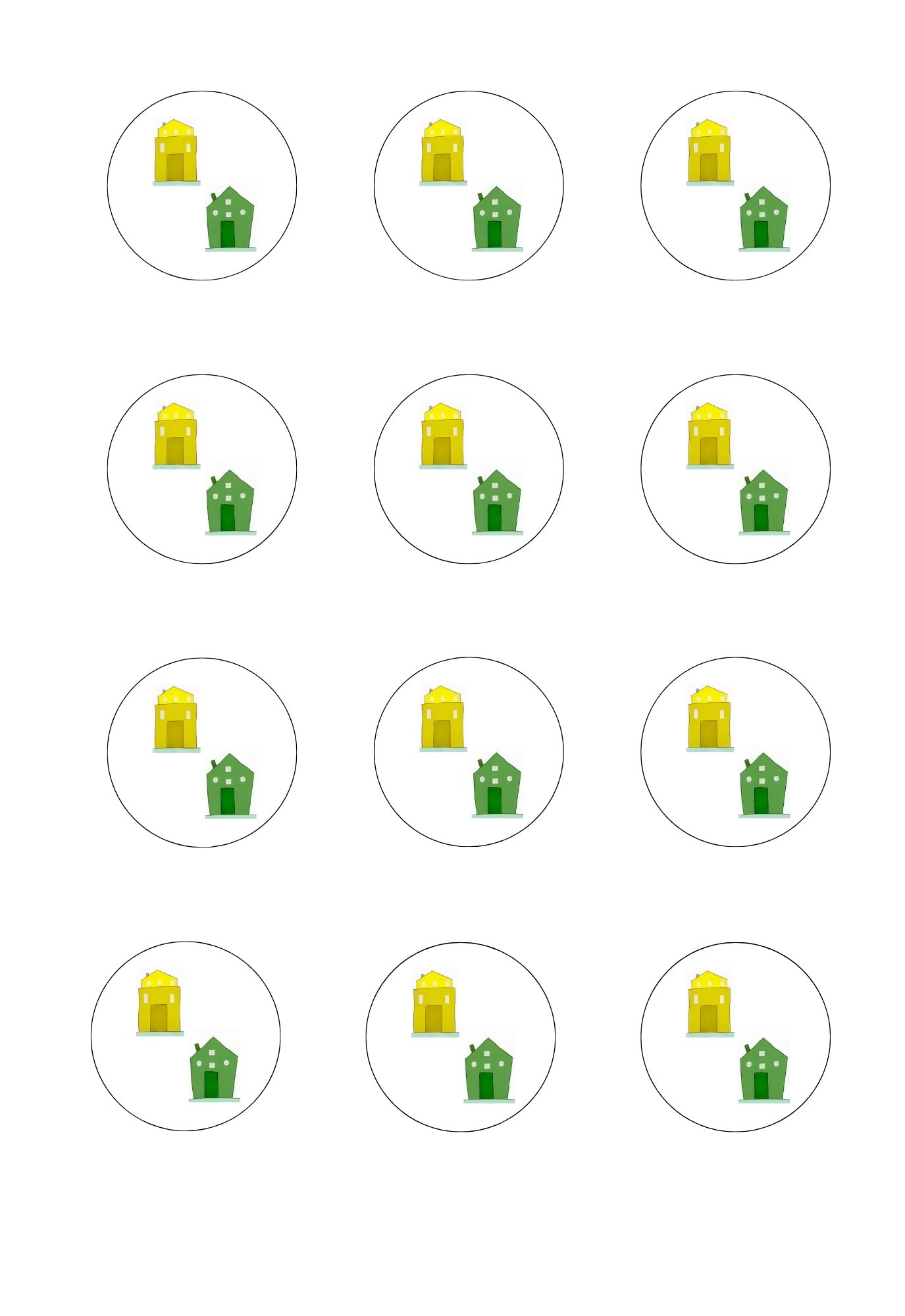 Sheet of changeover day stickers with 2 houses in yellow/green colourway