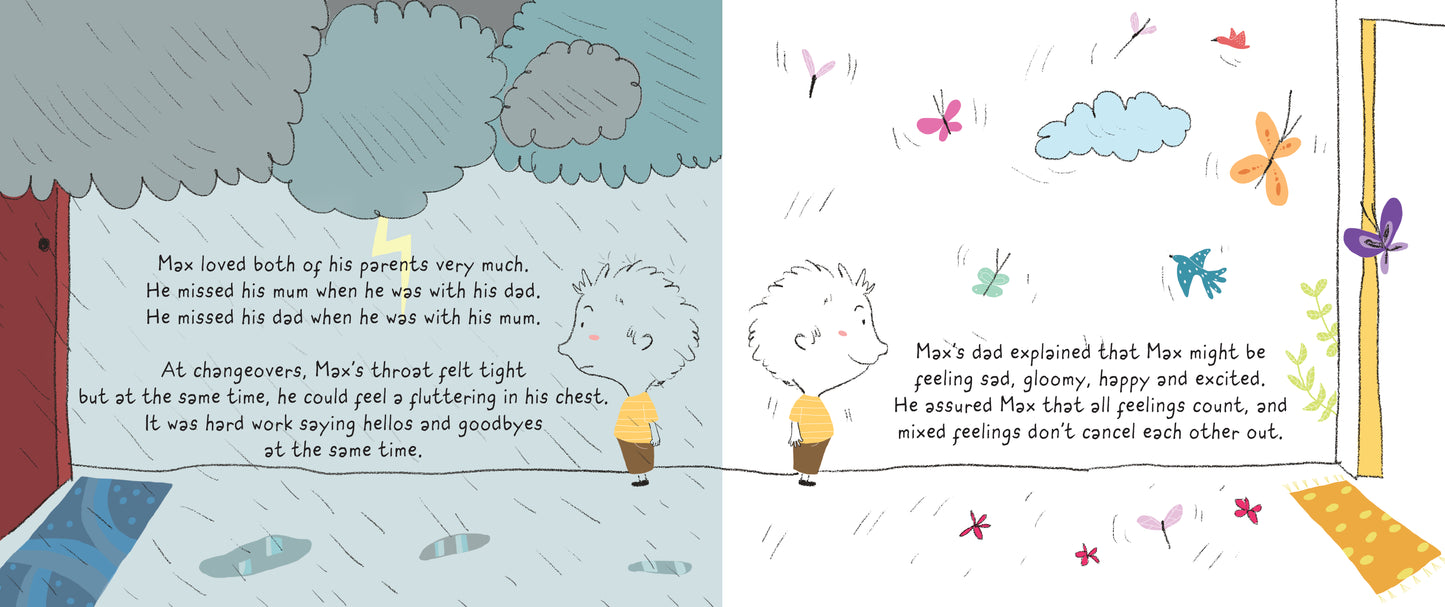 pages 20 and 21 from inside Max's Divorce Earthquake explaining mixed feelings